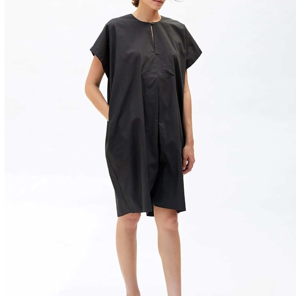 Black Crane Charcoal Cotton Poplin Jumpsuit Black Oversized Romper Medium